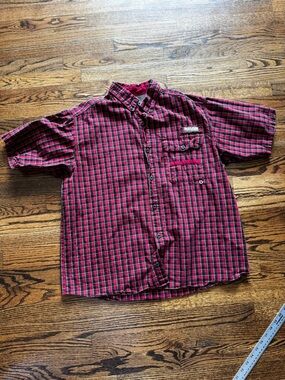 Columbia Red and Black Plaid Short-Sleeve Button-Down Shirt